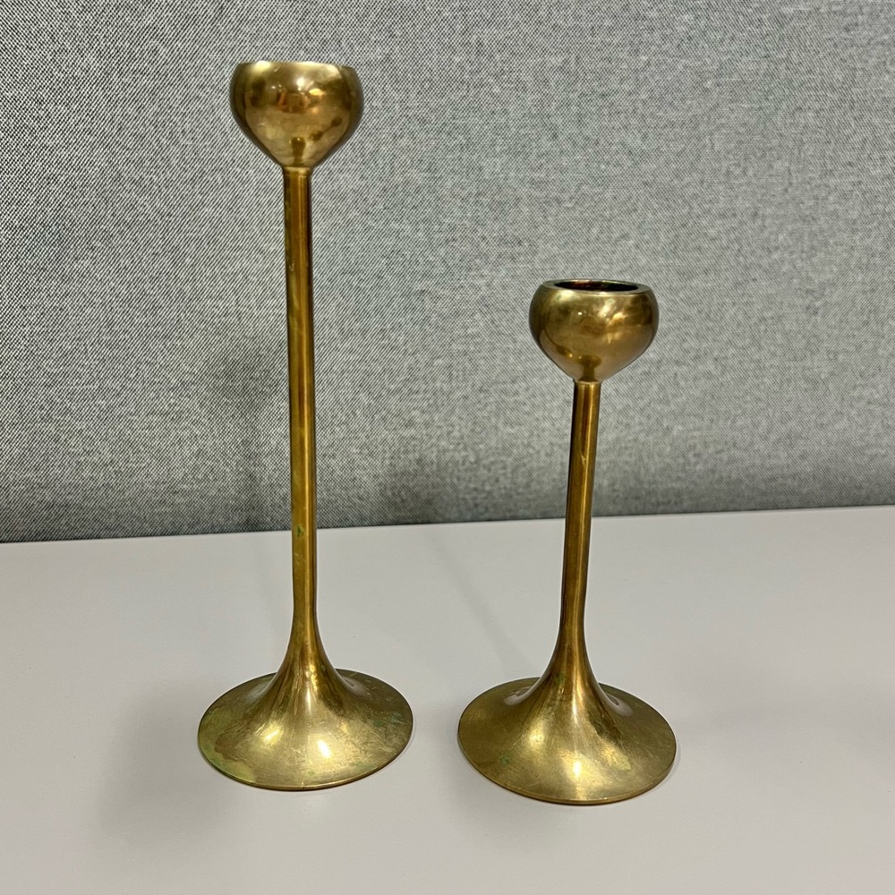 Set of two Vintage Brass Tulip Candlesticks